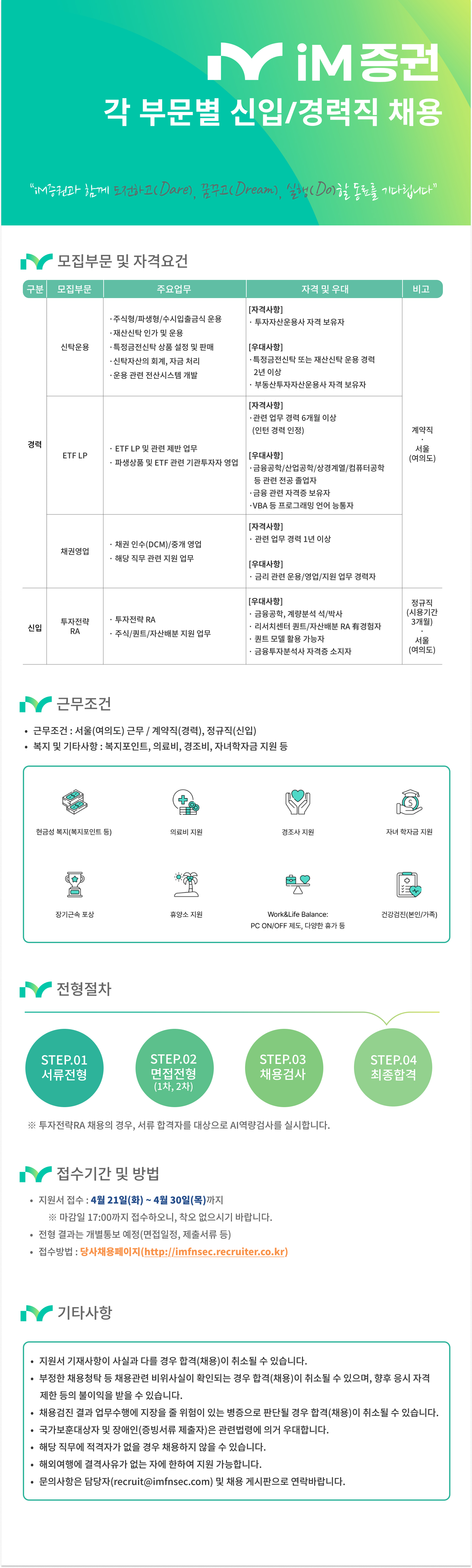 iM증권 iM증권 각 부문별 신입/경력직 채용 채용공고